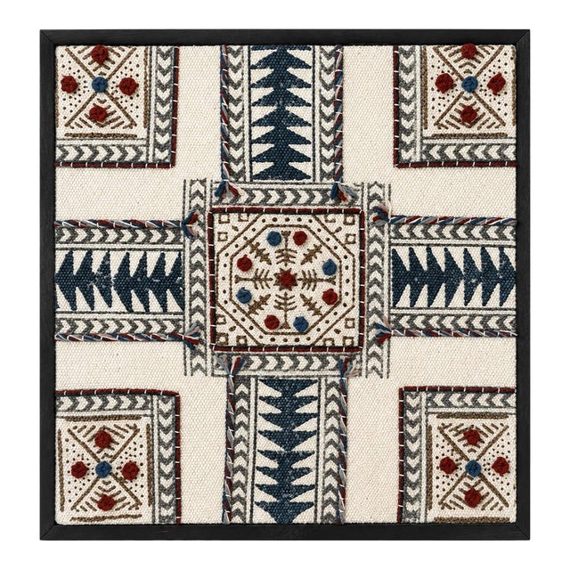Tribal Loom Block Printed Embroidered Wall Frame For Sale