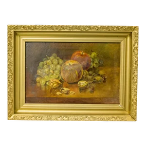 Mid 19th Century American Folk Art Rustic Still Life Fruit Painting Restored
