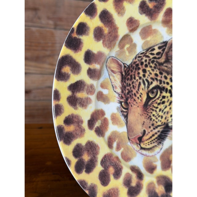 Vintage I. Godinger 1855 Email De Limoges Leopard Safari Cabinet Plate by Fiorilli For Sale - Image 10 of 12