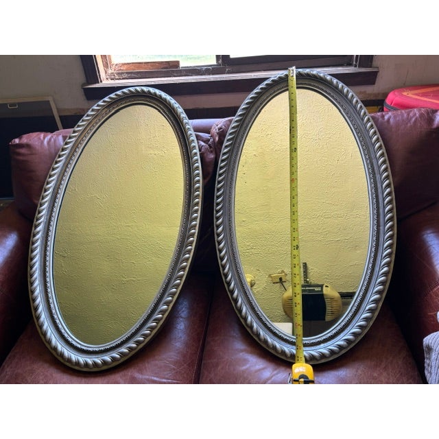 Large Oval Ornate Vintage Mirror Set For Sale - Image 4 of 6