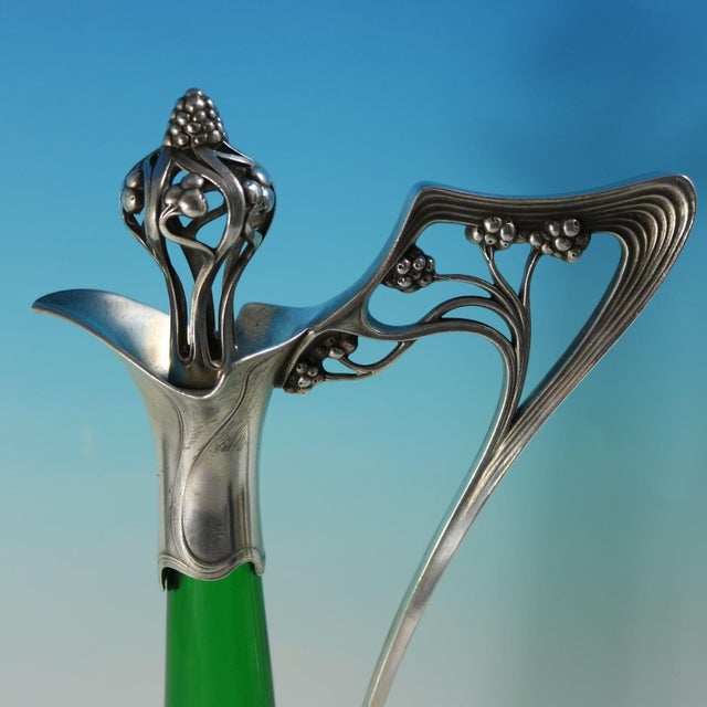 1910s Art Nouveau WMF Claret Jug and Stopper With Green Glass Liner For Sale - Image 10 of 15