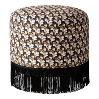 Fringe Ottoman in Deco Floral Gold Blush Oga For Sale