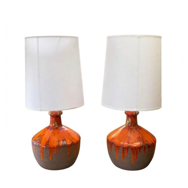 We have for your consideration a very gorgeous pair of mid century modern table lamps. Table lamps consists of textured...