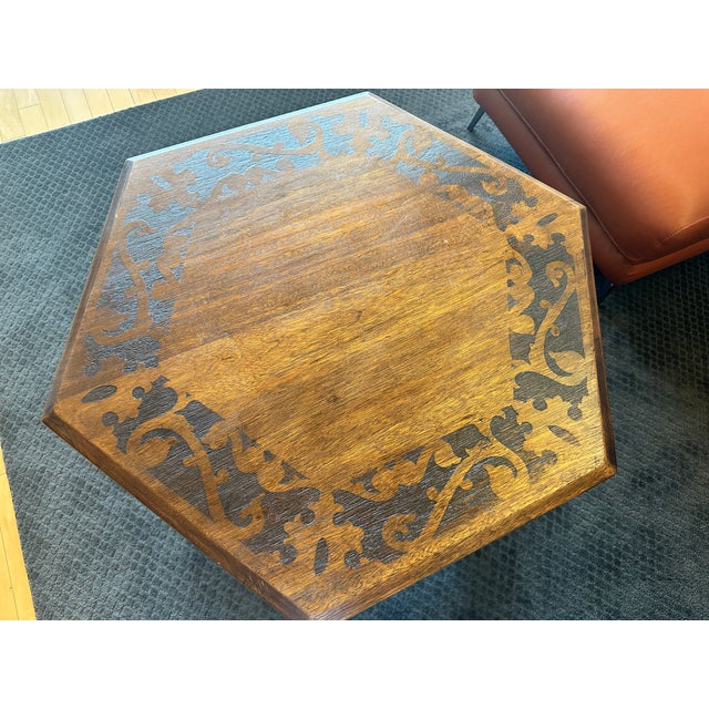 Fenton Brothers Early 1900’s John Fenton Designed Hexagon Wood Table Sourced From O’Conner & Moffitt & Co. Of San Francisco For Sale - Image 4 of 14