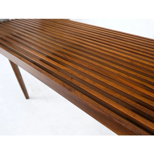 Brown Mel Smilow Slatted Solid Walnut Mid-Century Modern Bench on Tapered Dowel Legs For Sale - Image 8 of 12