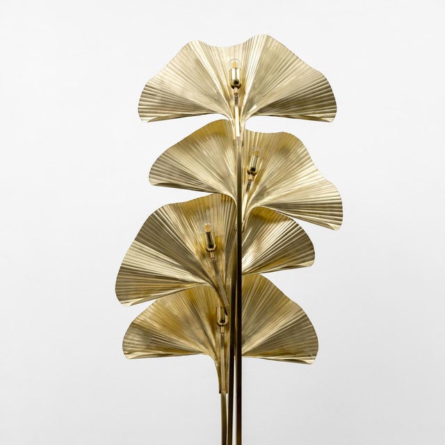 2000 - 2009 Italian Brass Gingko Floor Lamp in the style of Tommaso Barbi, 2000 For Sale - Image 5 of 11