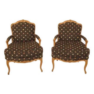 Pair French Louis XIV Fauteuil Open Arm Chairs For Sale