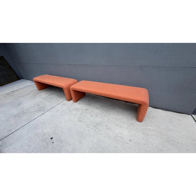 Modern 1980s Pair of 74 Inch Upholstered Waterfall Benches For Sale - Image 3 of 4