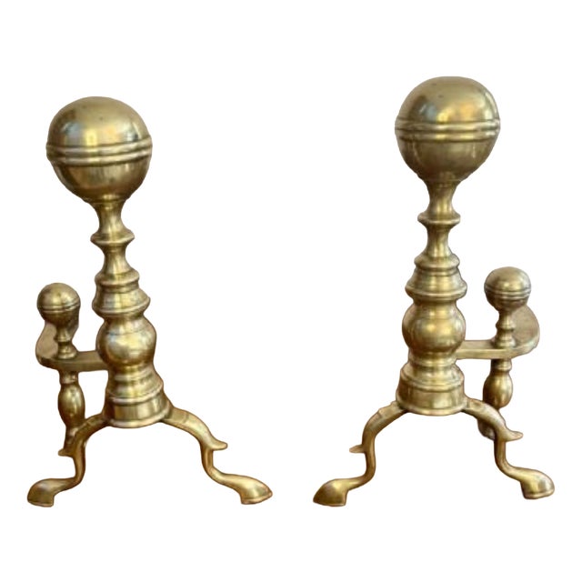 Large 19th Century Brass Fire Dogs, Set of 2 For Sale