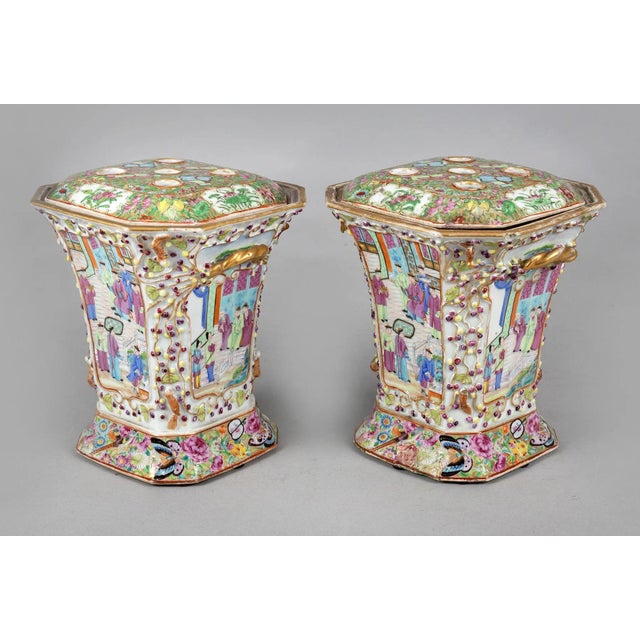 Early 19th Century Chinese Export Famille Rose Bough Pots - a Pair For Sale - Image 5 of 10