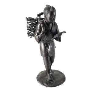Early 20th Century Japanese Meiji Bronze Okimono Figure of Man With Bundle of Sticks