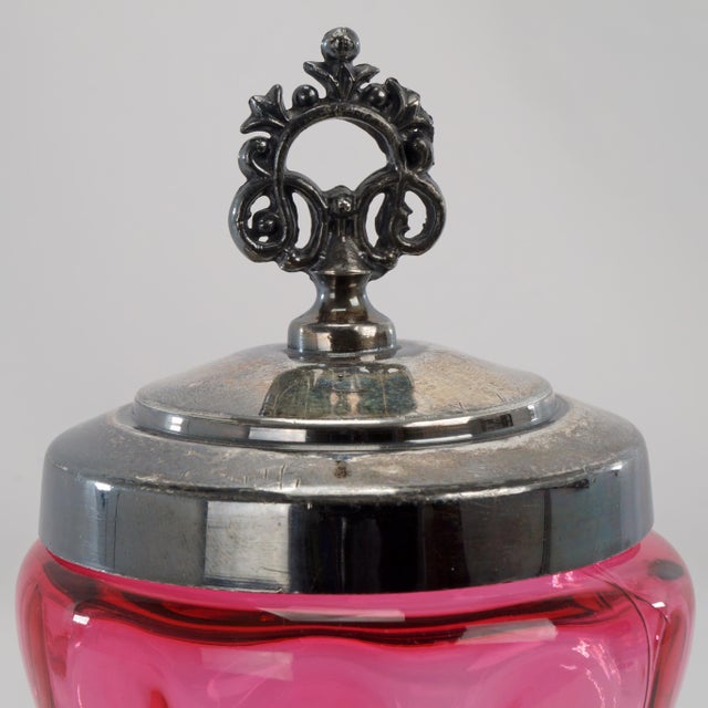 Victorian Cranberry Coin Dot Glass Jam Jar With Silverplate Lid For Sale In Phoenix - Image 6 of 8