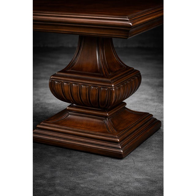 Late 20th Century Vintage Solid Wood Square Pedestal Side Table With Carved Base – Traditional Accent Table For Sale - Image 5 of 7