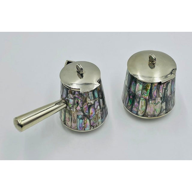 1960s 1960s Mexican Alpaca & Abalone Sugar and Creamer Set, Mexican Modernism, by LHG For Sale - Image 5 of 18