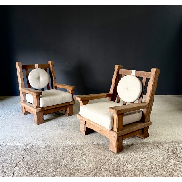 Brutalist Oak Lounge Chairs, Belgium, 1960s, Set of 2 For Sale - Image 18 of 18