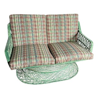 Mid Century Modern Green Spun Fiberglass Bench/Love Seat With Cushions For Sale