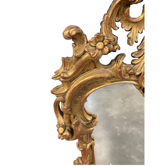 Vintage Italian Giltwood Rococo Style Wall Mirror- For Sale - Image 4 of 12
