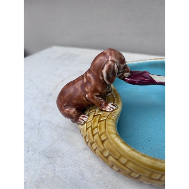 19th Century Majolica Dogs Dachshund Bowl Villeroy & Boch For Sale In Austin - Image 6 of 9
