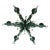 A green painted metal and tole six arm chandelier with scroll arms, acanthus leaf detail and hanging crystals from...