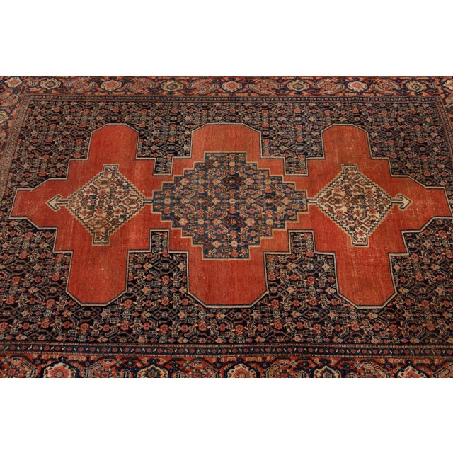 Orange Antique Senneh Handmade Wool Rug For Sale - Image 9 of 13
