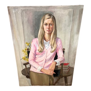 Vintage Comer Jennings Portrait Painting 1970s Original Signed For Sale