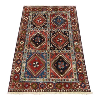 Yalameh Rug 3'4'' X 5' Multicolor Wool Vintage Tribal Hand-Knotted Carpet For Sale