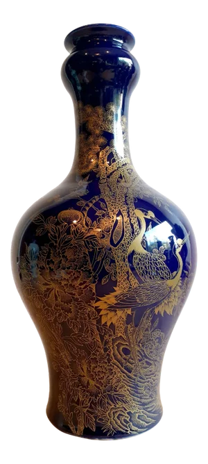 Early 20th Century Chinese Porcelain Cobalt Blue Glazed Gilt Crane Vase