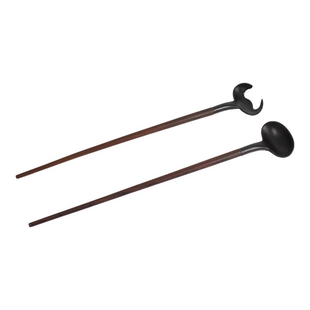 Mid-Century Teak and Melamine Salad Servers For Sale