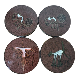 Vintage Nazca Peru Geoglyph Coaster Set Handcrafted Folk Art Monkey Bird Dog - Set of 4