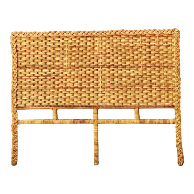 Vintage Braided Rattan Queen Headboard For Sale