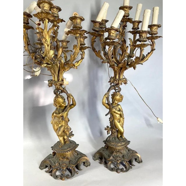 1840's French Louis XV Antique Clock Set of Bronze With Original Gold Leaf Finish For Sale - Image 10 of 13