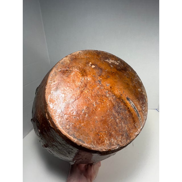Wood 19th Century Antique French Orange Glaze Terracotta Pottery Walnut Oil Jug For Sale - Image 7 of 9
