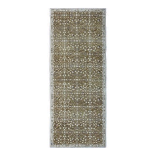 Antique All-Over Design Oushak Rug With Flowers in Ivory and Olive Green For Sale
