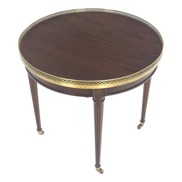 Widdicomb Round Brass Gallery Top Fluted Legs Lamp Side Table on Casters MINT For Sale
