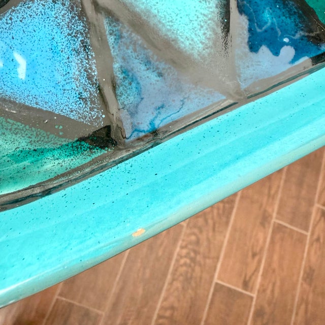 Ceramic Mid Century Modern Aldo Londi Vetrata Bitossi Italy Teal Ceramic Ashtray Rare For Sale - Image 7 of 11