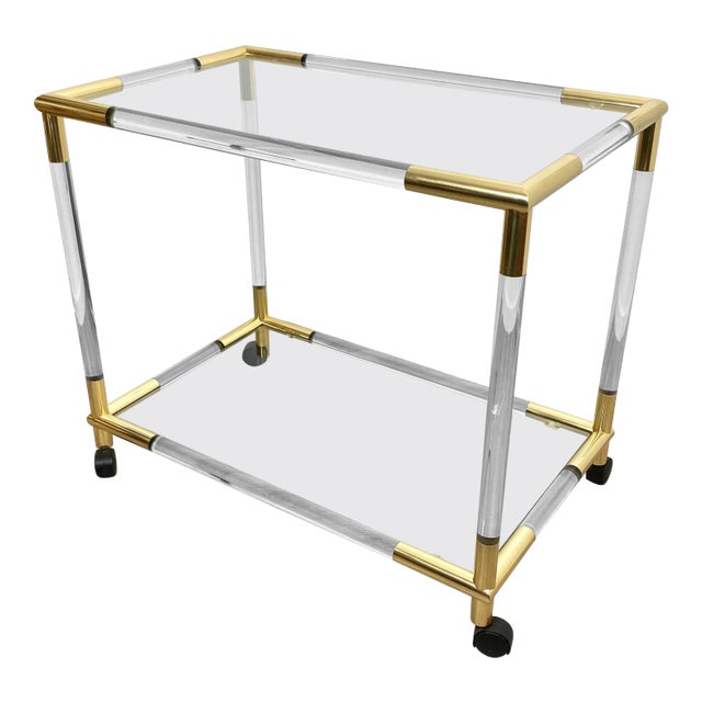 Acrylic, Brass & Glass Bar Serving Cart Trolley, Italy, 1970s For Sale