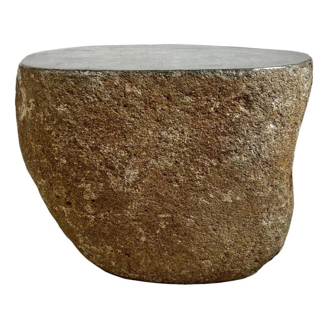 Vintage Outdoor Stone Boulder Rustic Side Table Stool For Sale