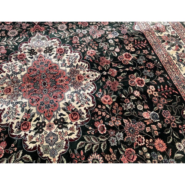 1970s Vintage 1970s Chinese Silk Rug, Floral Medallion, Green Field, 8'10" X 11'11" (247cm X 363cm) For Sale - Image 5 of 10