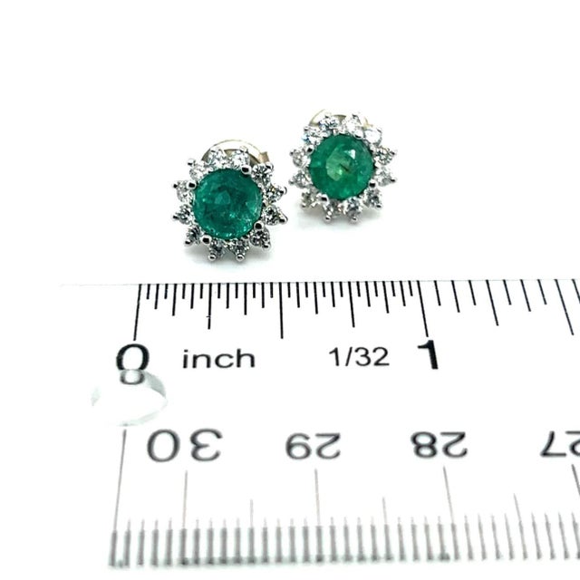 Natural Emerald Diamond Stud Earrings 14k W Gold 3.14 TCW Certified For Sale In New York - Image 6 of 7