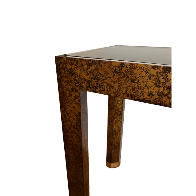 Mid-Century Faux Tortoise Shell Console Table With Black Glass by Henredon For Sale - Image 9 of 15