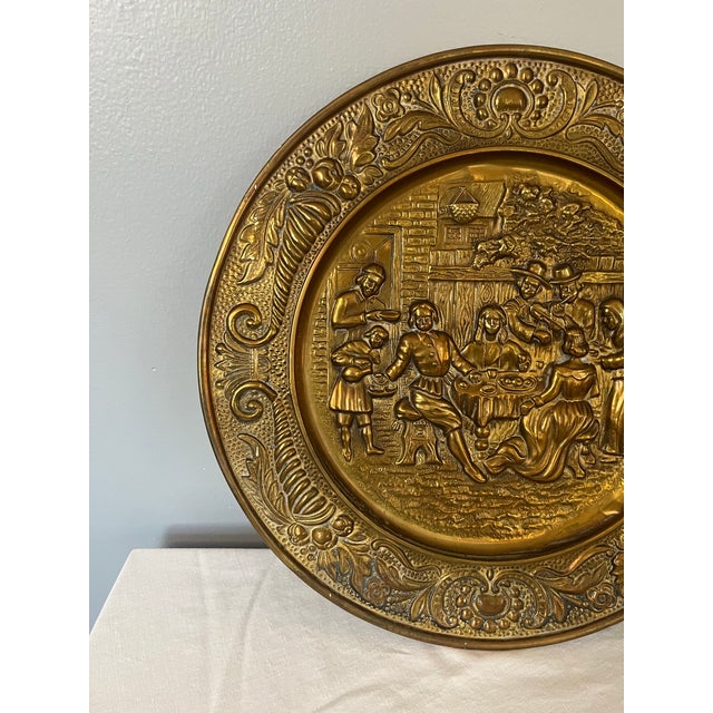 Early 20th Century Pair of Early 20th Century English Embossed Brass Decorative Platter – Peerage For Sale - Image 5 of 8