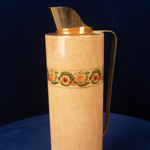 Goatskin Parchment Mod. 1157D Thermos with Decorative Frieze from Aldo Tura, 1970s For Sale - Image 12 of 18