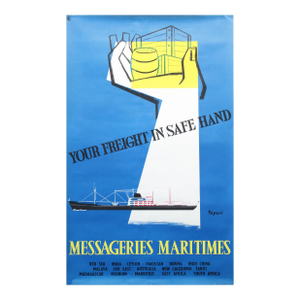 1950's Original Dutch Travel Poster, Messageries Maritimes, Your Freight in Safe Hand - Teyssie
