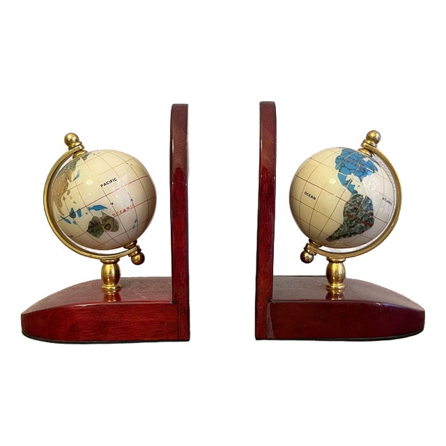 Bookends with Mahogany Globes and Brass Bases, 1980s, Set of 2 For Sale