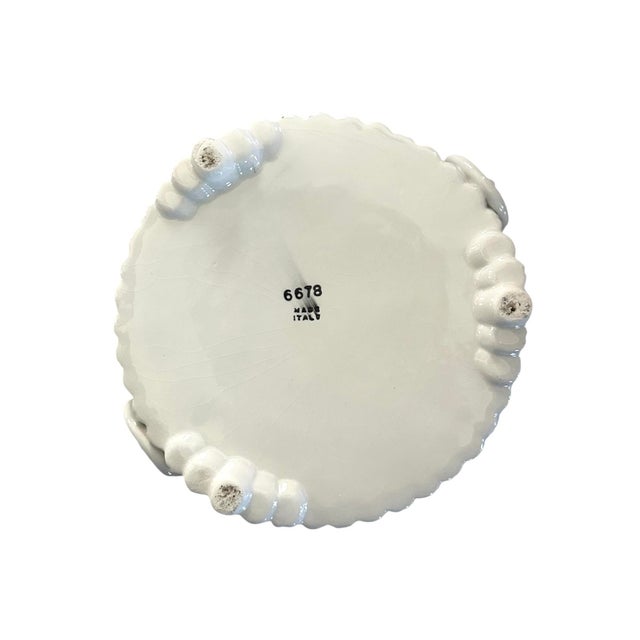 White Vintage Italian White Faux Bamboo Glazed Ceramic Cache Pot / Cachepot / Jardinere/ Planter With Ring Handles by Mottahedeh, Circa 1960 For Sale - Image 8 of 8