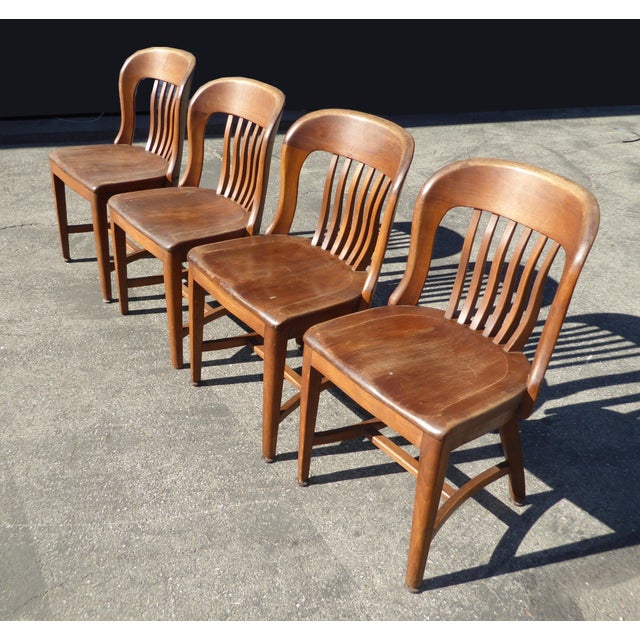 Set of 4 Vintage MidCentury Brown Solid Wood Farmhouse Chic Library