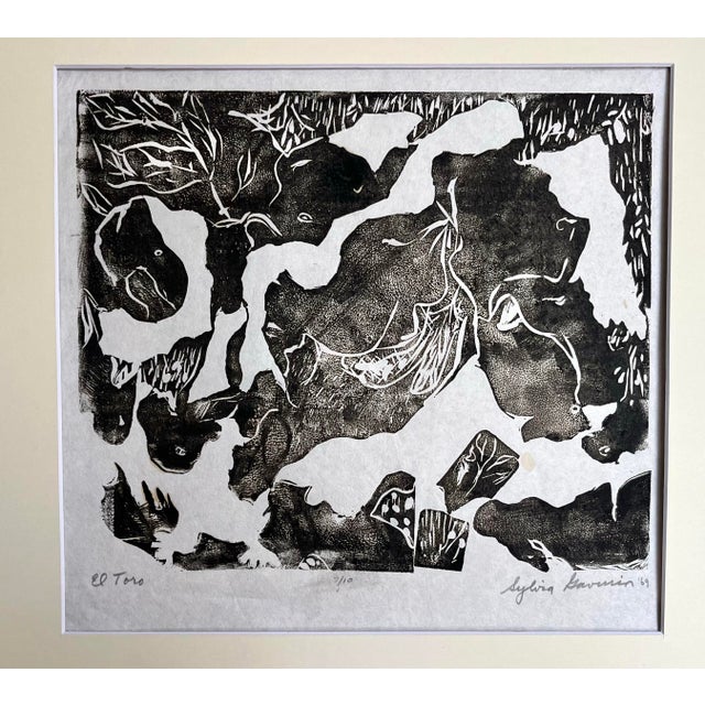 Original vintage abstract expressionist wood block print El Toro “ by Sylvia T Gavurin. Printed on Japan paper archival...