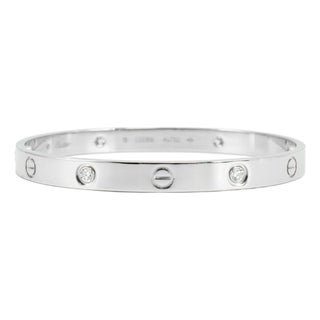 Cartier Love Classic Model 4 Diamonds 18k White Gold Iconic Bangle Bracelet For Sale