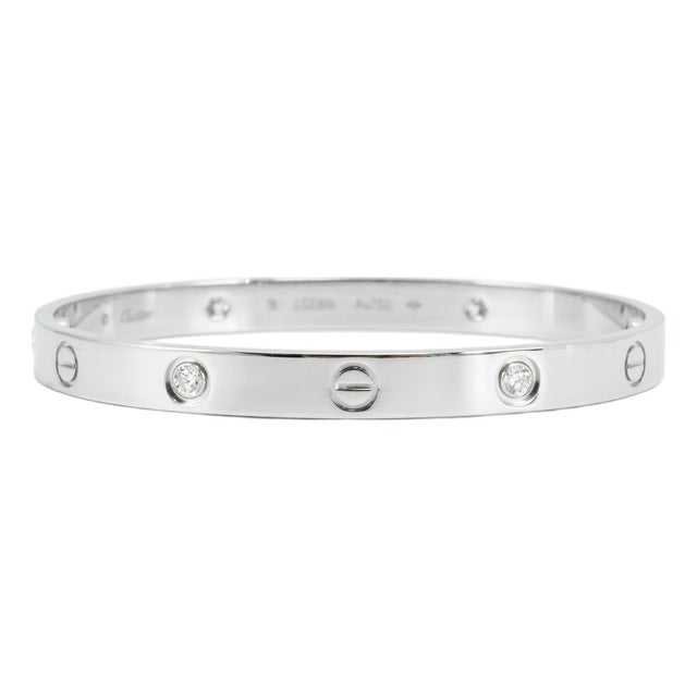 Cartier Love Classic Model 4 Diamonds 18k White Gold Iconic Bangle Bracelet For Sale