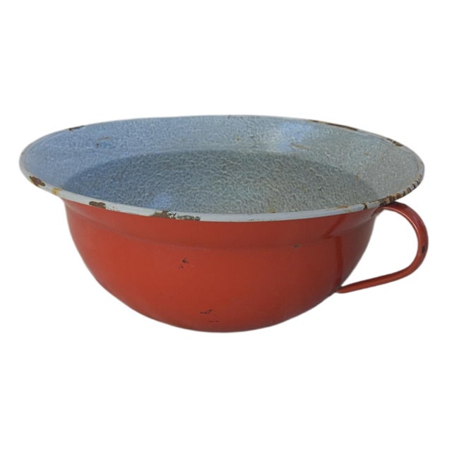 French Country Large Vintage European Red Enameled Bowl For Sale - Image 3 of 6